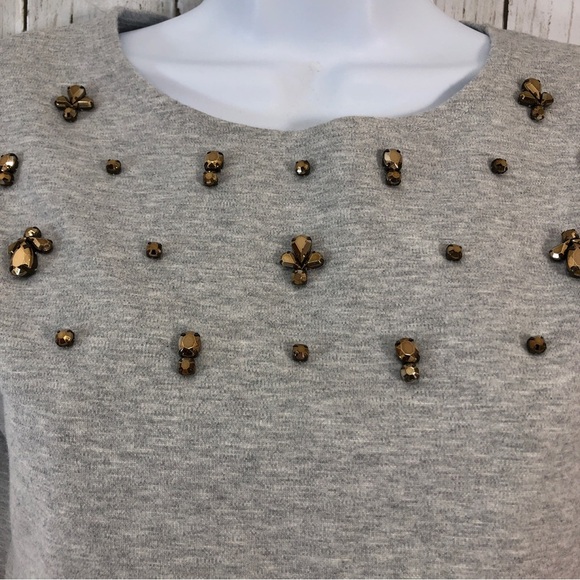 J Crew Black Label Jeweled Dolman Top Gray Extra Small - Picture 2 of 7